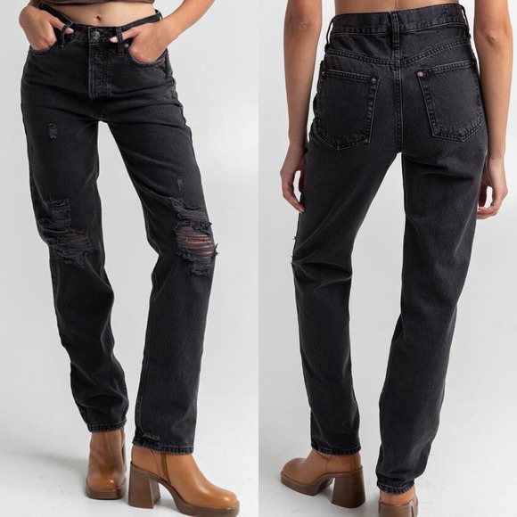 FREE PEOPLE We The Free The Lasso High Waist Straight Leg Jeans Washed Black 27 - Picture 1 of 12